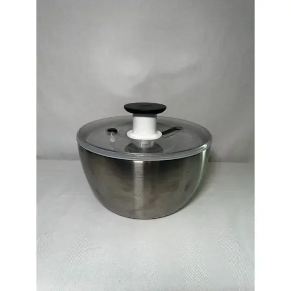 OXO Stainless Steel Salad Spinner with Locking Lid Rubber Bottom - GUC - Picture 1 of 5